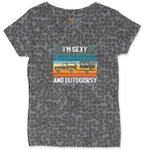 I'm Sexy and Outdoors Ladies Curvy Tee - Black Leopard
