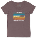 I'm Sexy and Outdoors Ladies Curvy Tee - Sangria Blackout