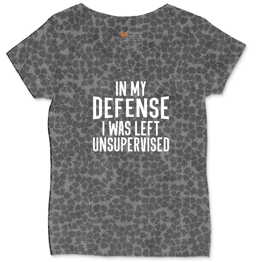 In My Defense I was Left Unsupervised Ladies Curvy Tee - Black Leopard