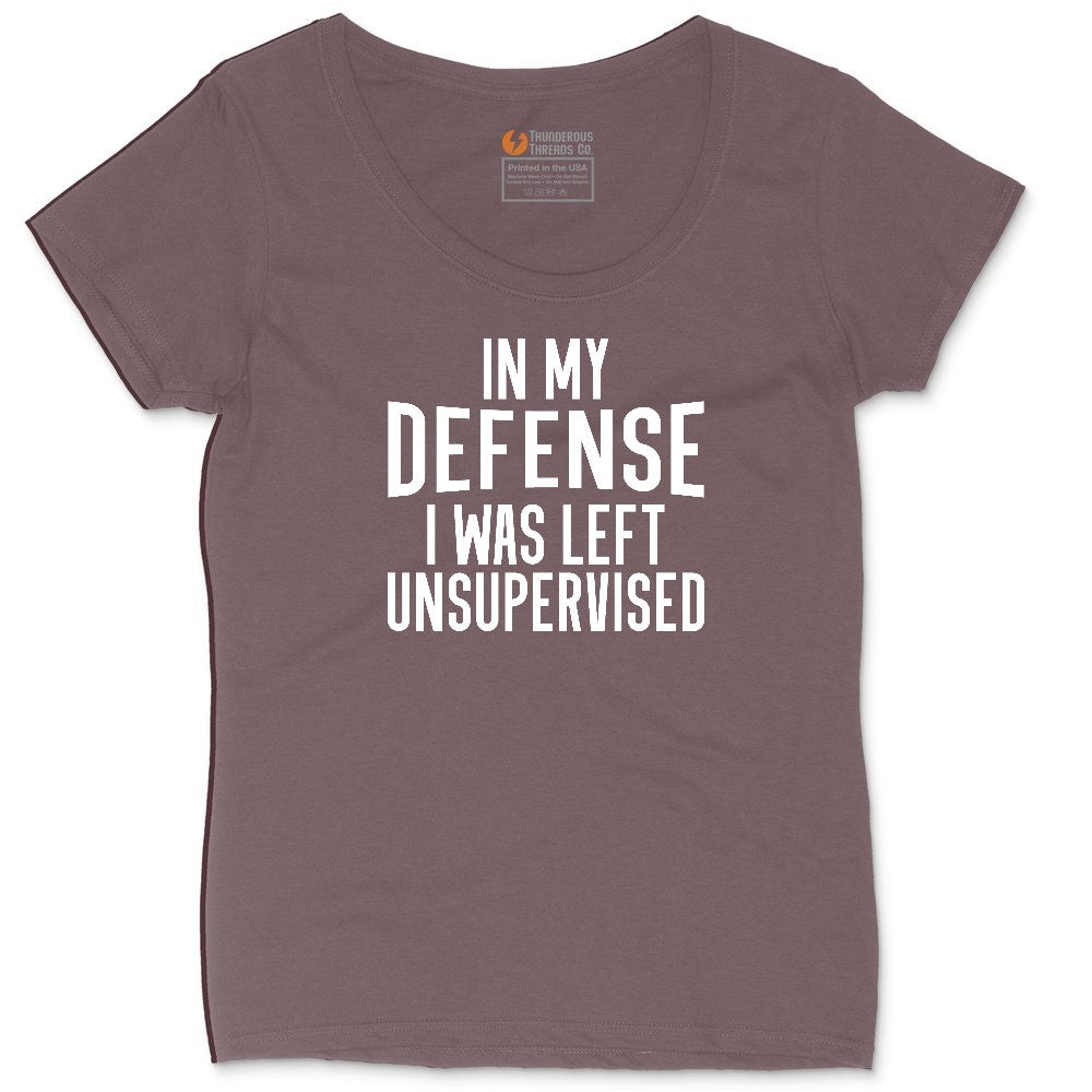 In My Defense I was Left Unsupervised Ladies Curvy Tee - Sangria Blackout
