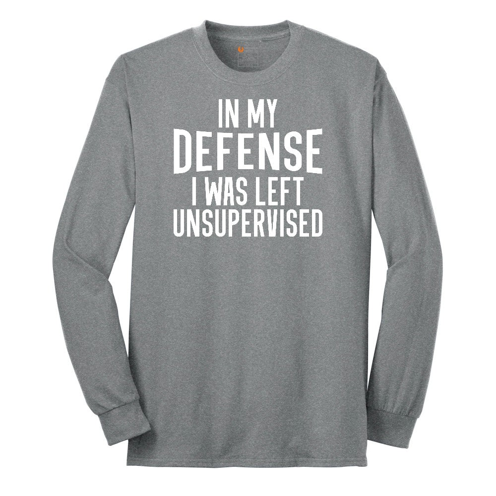 In My Defense I was Left Unsupervised Long Sleeve Tee - Athletic Grey