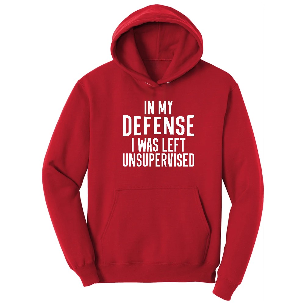 In My Defense I was Left Unsupervised - Mens & Ladies T-Shirt Hoodie - Red