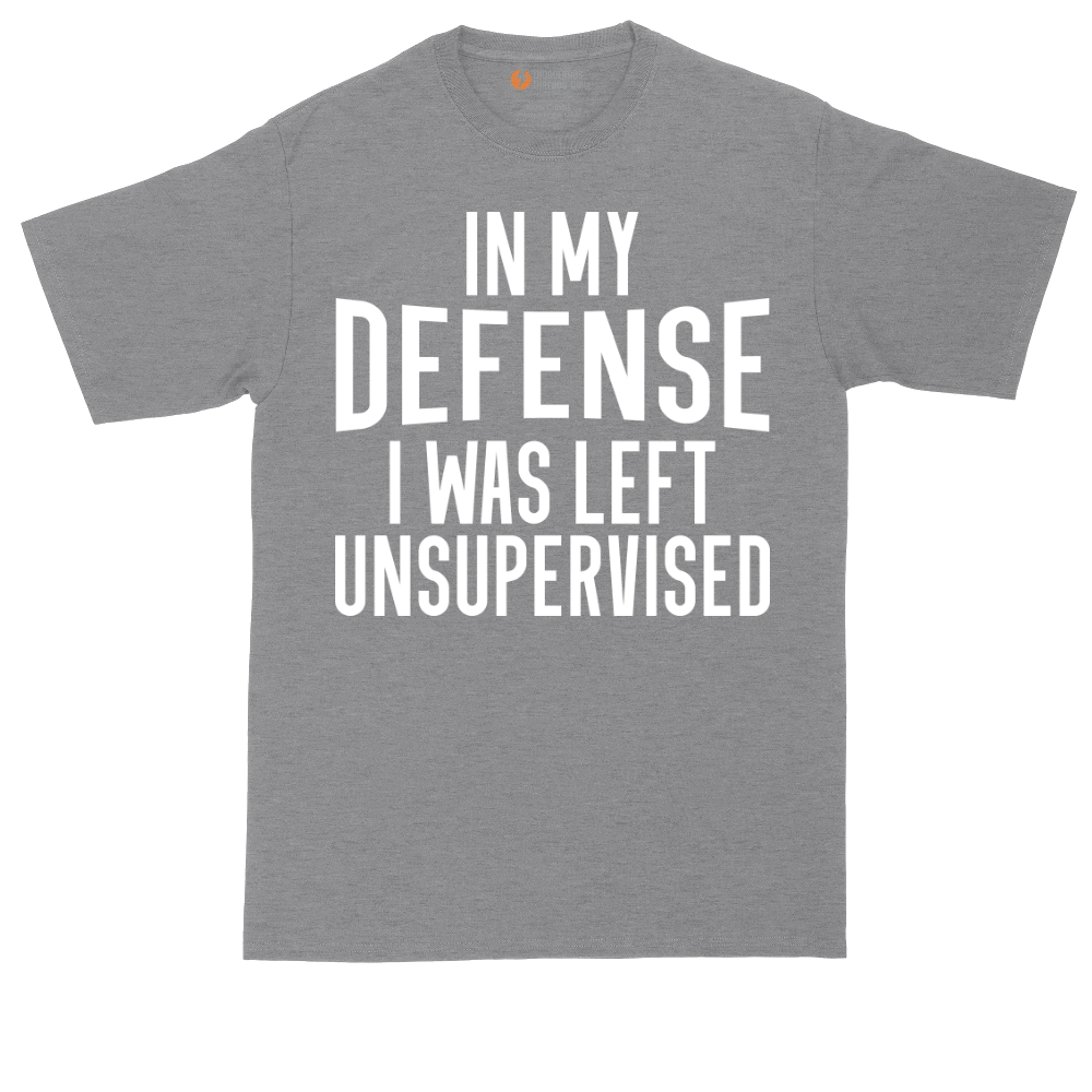 In My Defense I was Left Unsupervised tall t-shirt for men in Athletic Heather