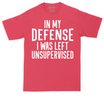 In My Defense I was Left Unsupervised tall t-shirt for men in Heather Red