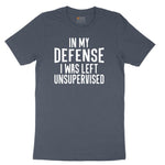 In My Defense I was Left Unsupervised Youth Short Sleeve Tee - Heather Navy