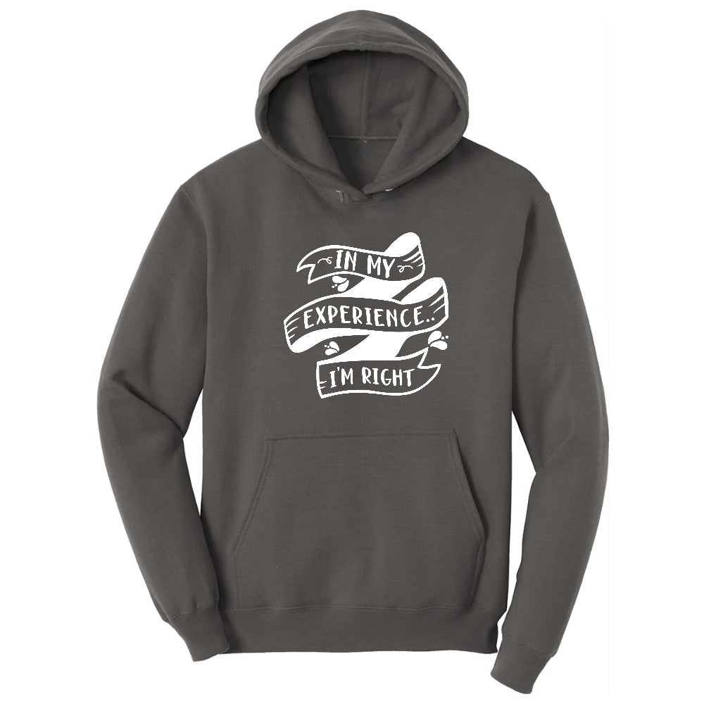 In My Experience I'm Right - Mens & Ladies T-Shirt Hoodie - Charcoal