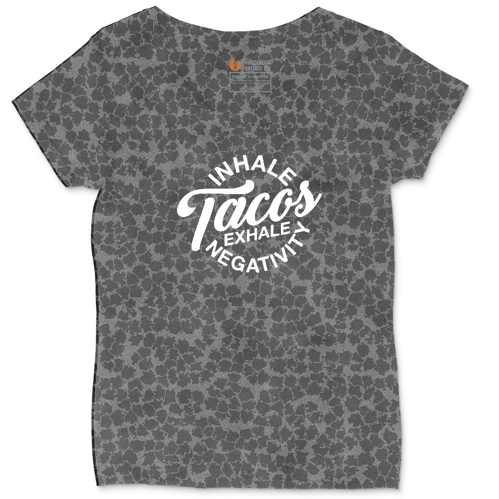 Inhale Tacos Exhale Negativity Ladies Curvy Tee - Black Leopard