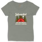 Introverted but Willing to Discuss Camping Ladies Curvy Tee - Bamboo Blackout