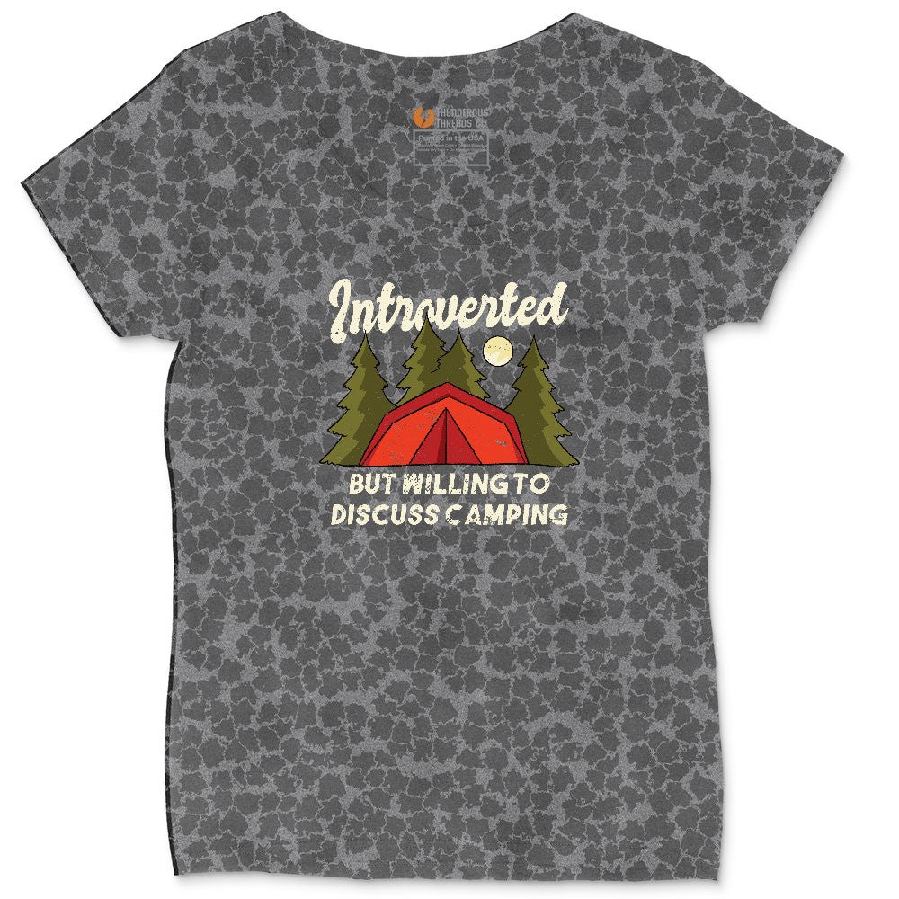 Introverted but Willing to Discuss Camping Ladies Curvy Tee - Black Leopard