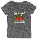 Introverted but Willing to Discuss Camping Ladies Curvy Tee - Black Leopard