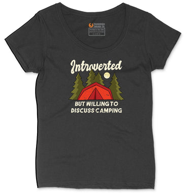 Introverted but Willing to Discuss Camping Ladies Curvy Tee - Black