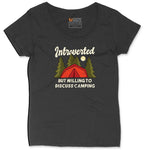 Introverted but Willing to Discuss Camping Ladies Curvy Tee - Black