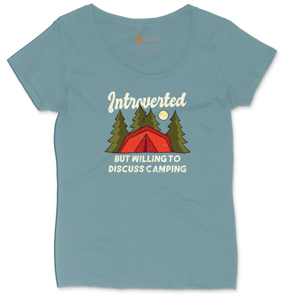 Introverted but Willing to Discuss Camping Ladies Curvy Tee - Surf Blackout