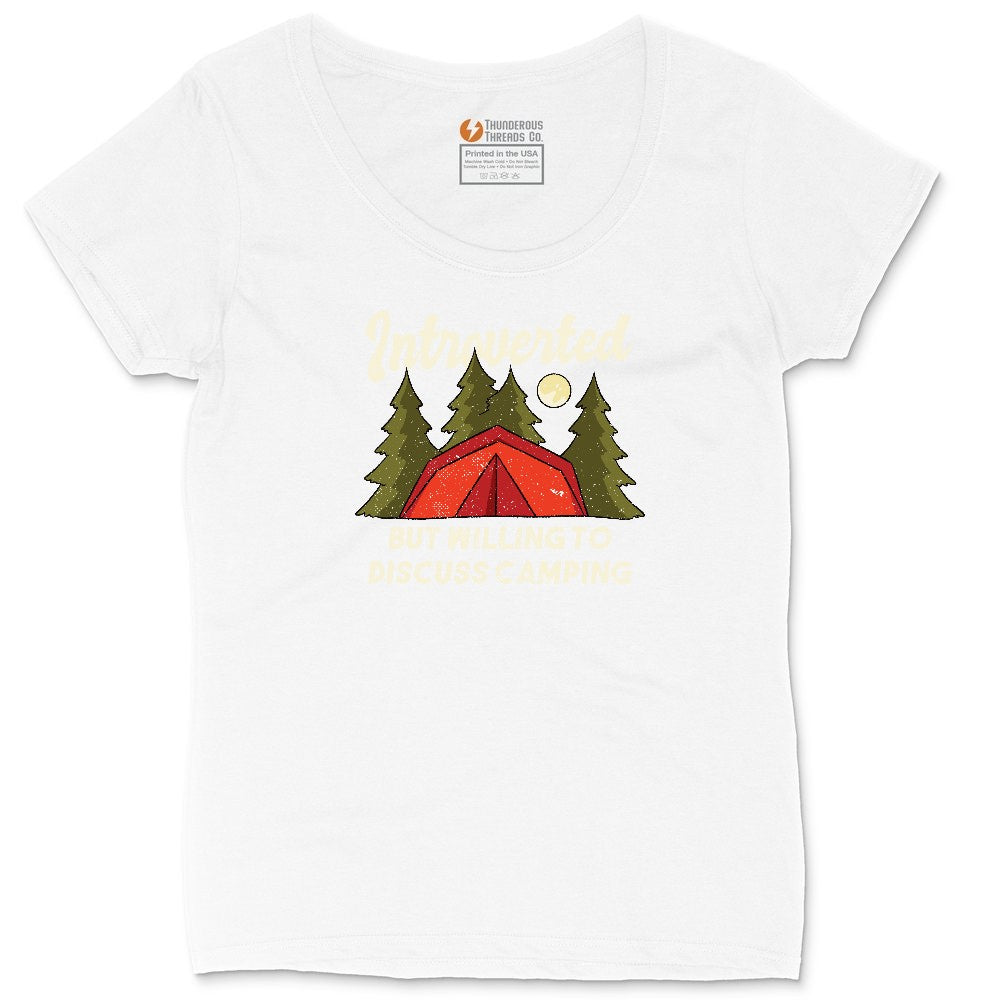 Introverted but Willing to Discuss Camping Ladies Curvy Tee - White
