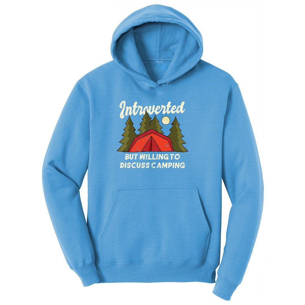 Introverted but Willing to Discuss Camping Ladies Hoodie - Aquatic Blue