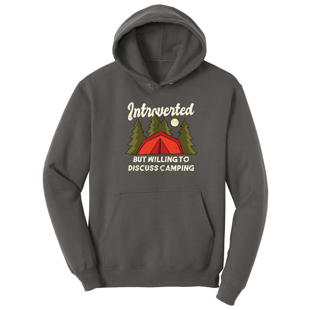 Introverted but Willing to Discuss Camping Hoodie - Charcoal