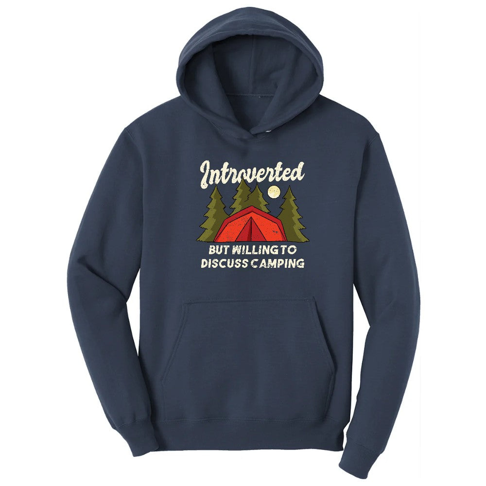 Introverted but Willing to Discuss Camping Hoodie - Navy