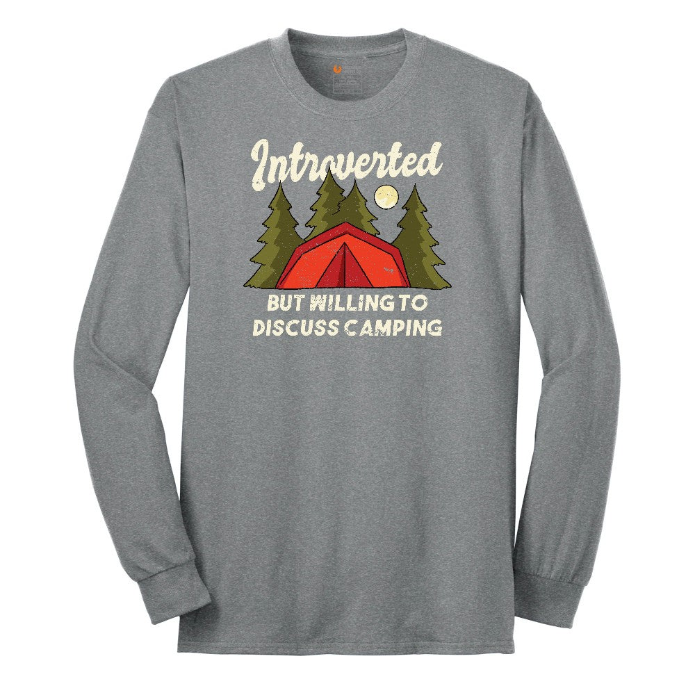 Introverted but Willing to Discuss Camping Long Sleeve Tee - Athletic Grey