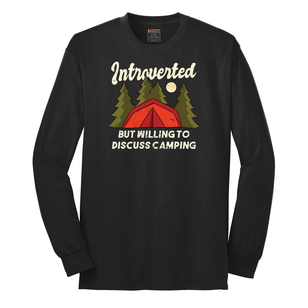 Introverted but Willing to Discuss Camping Long Sleeve Tee - Jet Black
