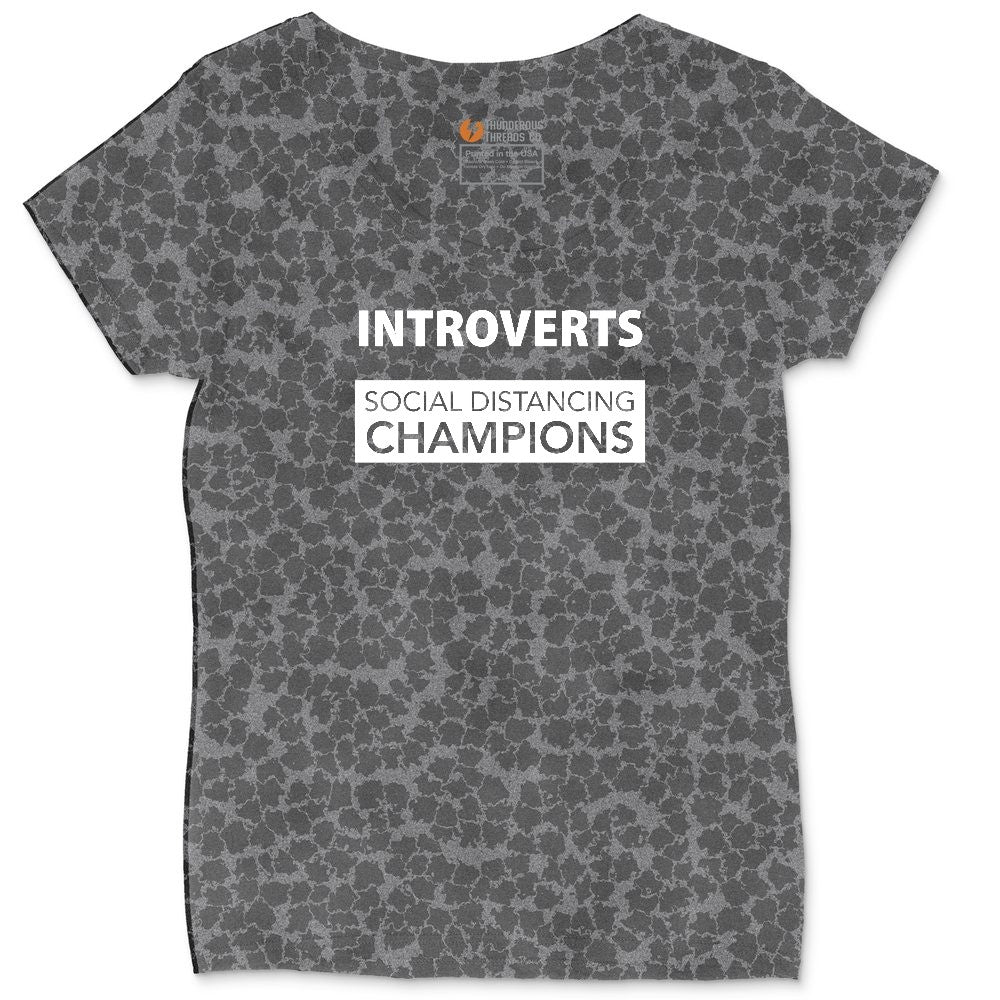 Introverts Social Distancing Champions Ladies Curvy Tee - Black Leopard