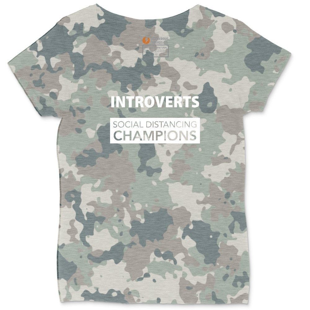 Introverts Social Distancing Champions Ladies Curvy Tee - Vintage Camo