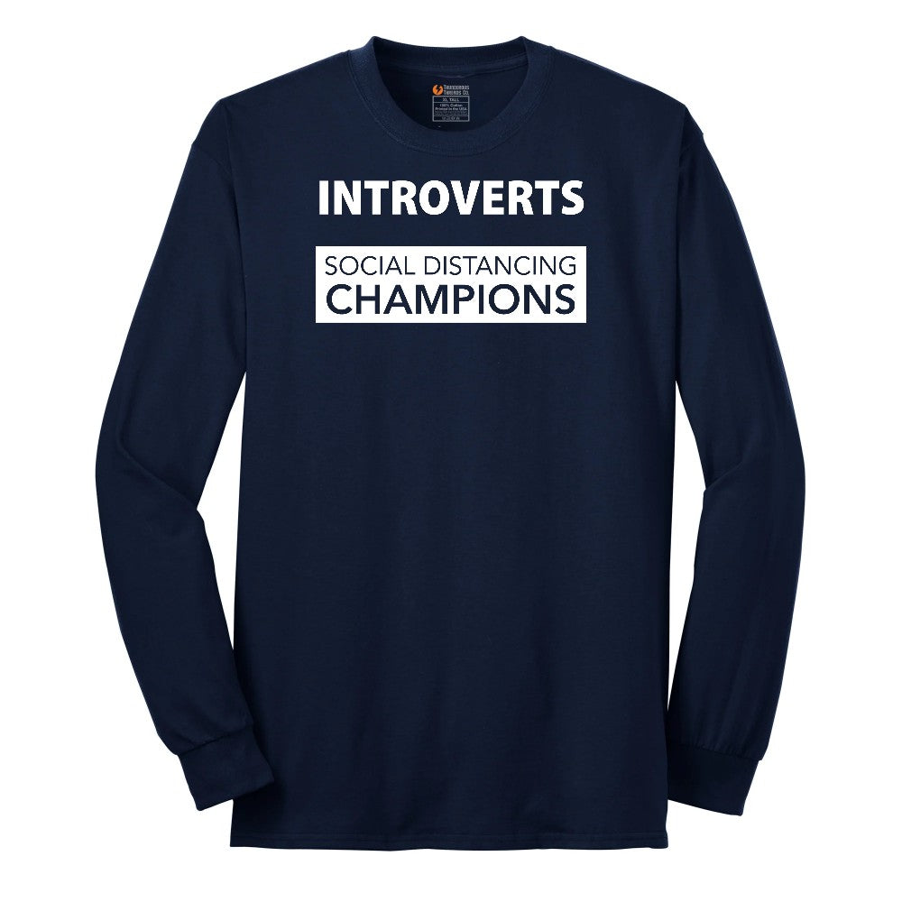 Introverts Social Distancing Champions - Mens & Ladies T-Shirt Long Sleeve Tee - Navy