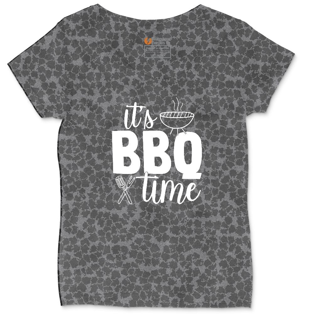 Its BBQ Time Ladies Curvy Tee - Black Leopard
