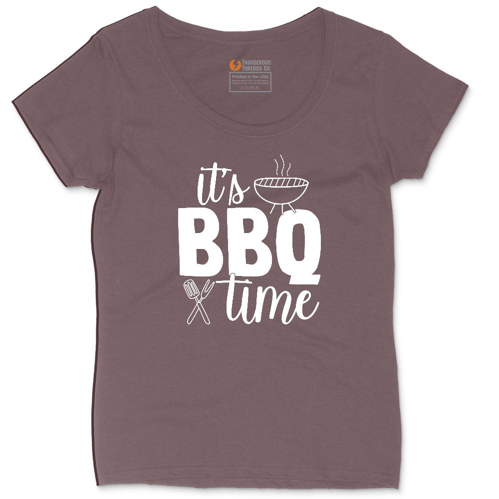 Its BBQ Time Ladies Curvy Tee - Sangria Blackout