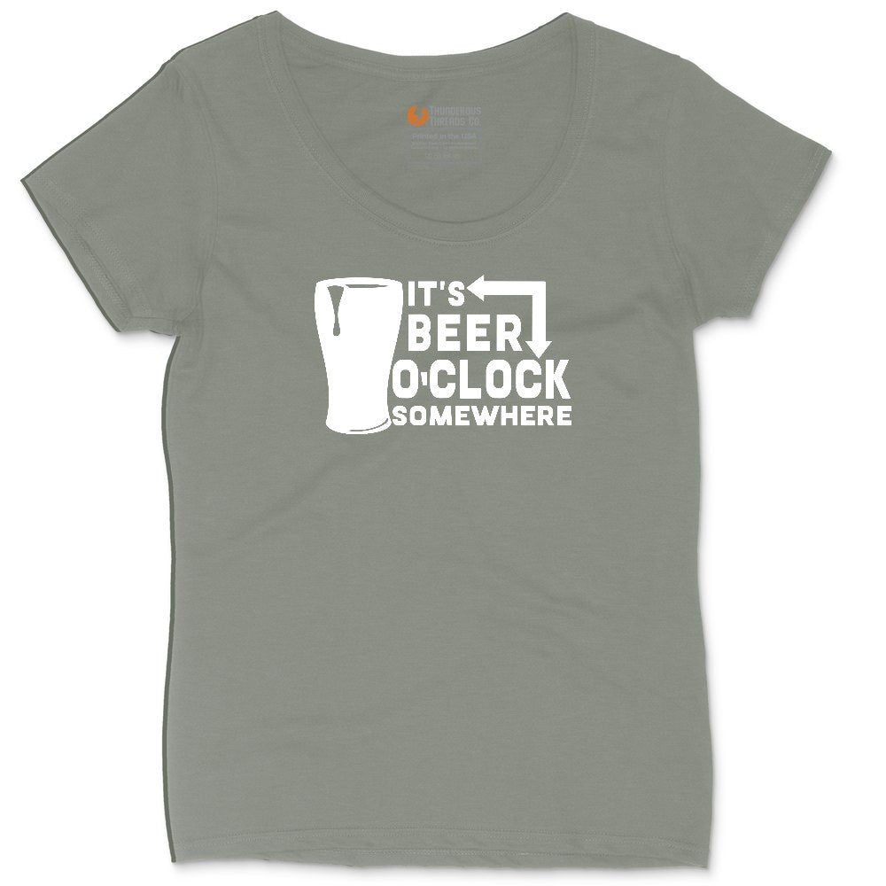 Its Beer OClock Somewhere Ladies Curvy Tee - Bamboo Blackout