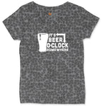 Its Beer OClock Somewhere Ladies Curvy Tee - Black Leopard