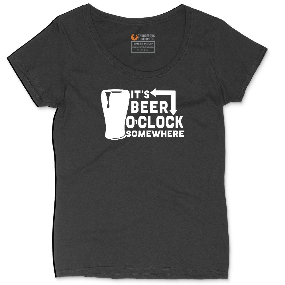 Its Beer OClock Somewhere Ladies Curvy Tee - Black