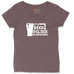Its Beer OClock Somewhere Ladies Curvy Tee - Sangria Blackout