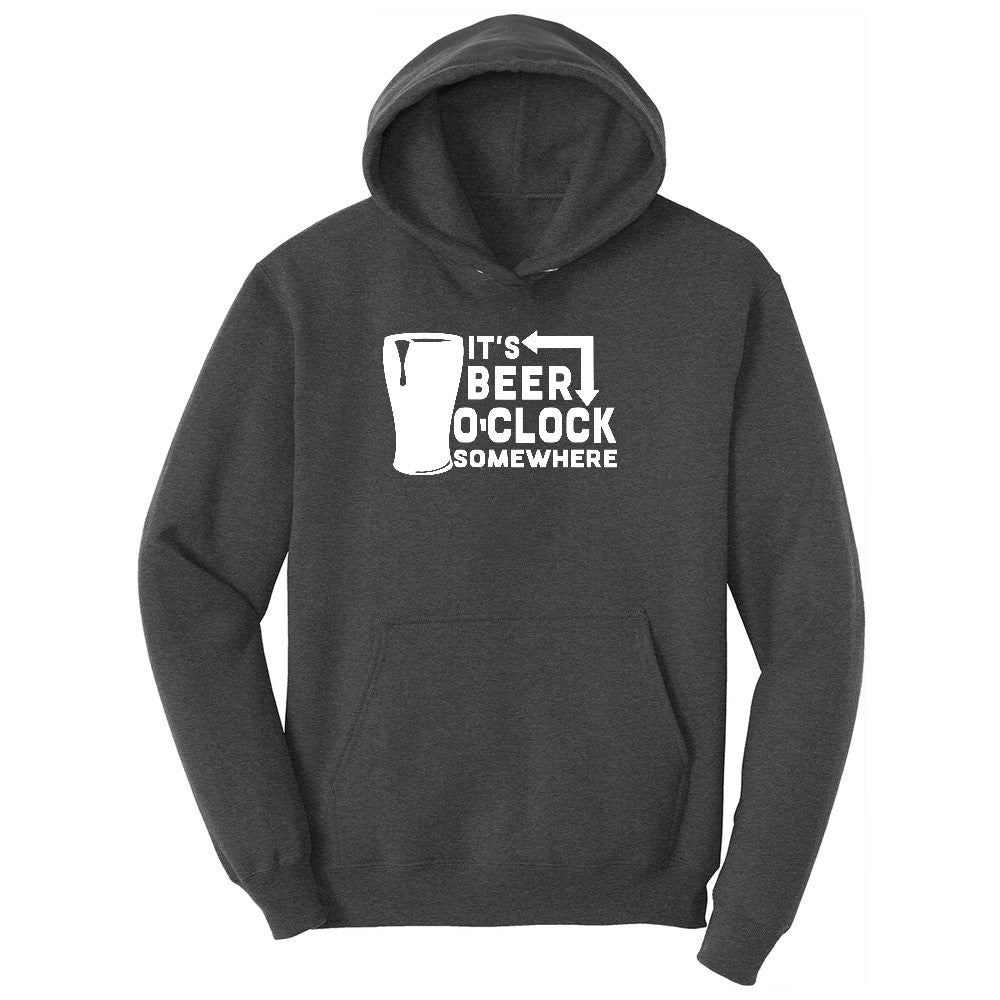 Its Beer OClock Somewhere Ladies Hoodie - Dark Heather Grey