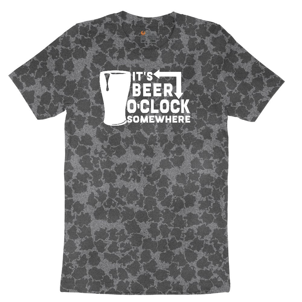 Its Beer OClock Somewhere Ladies Short Sleeve Tee - Black Leopard