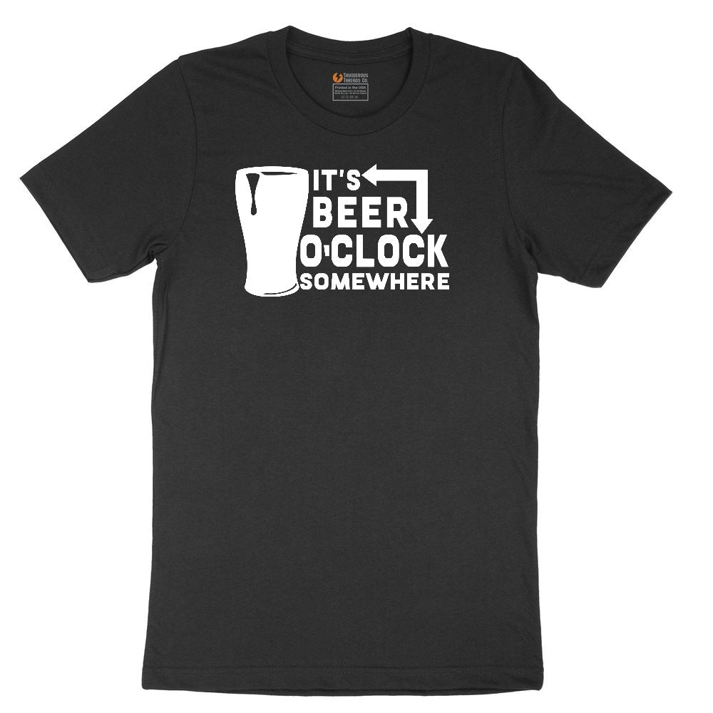 Its Beer OClock Somewhere Ladies Short Sleeve Tee - Black