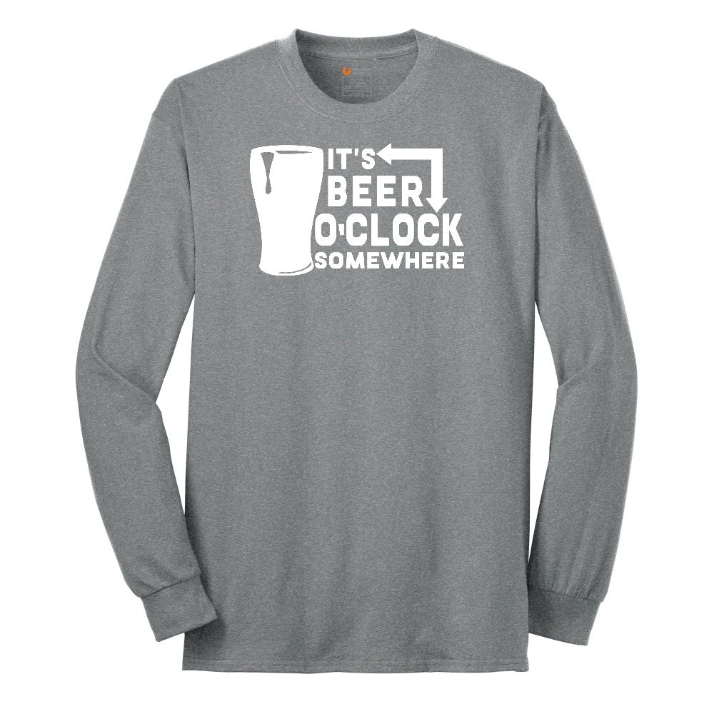 Its Beer OClock Somewhere Long Sleeve Tee - Athletic Grey