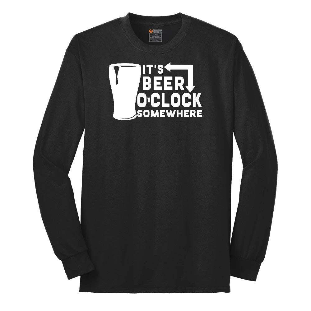 Its Beer OClock Somewhere Long Sleeve Tee - Jet Black