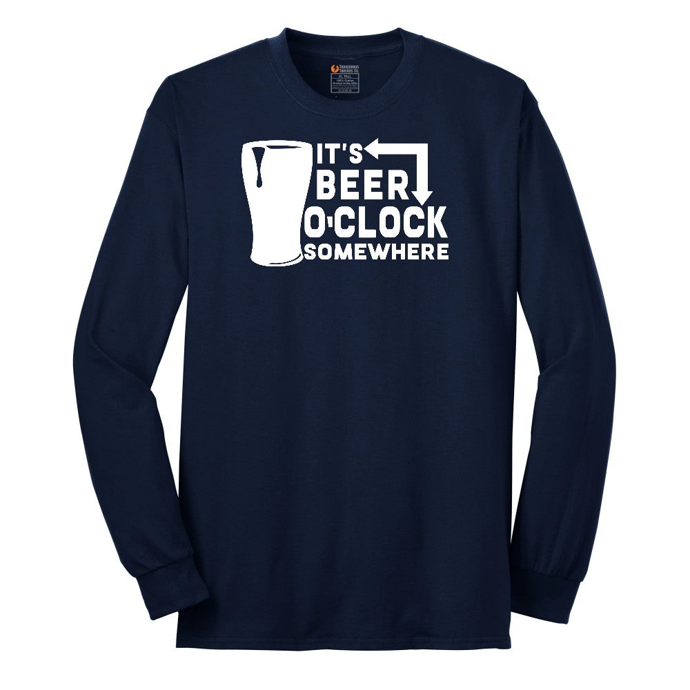 Its Beer OClock Somewhere Long Sleeve Tee - Navy