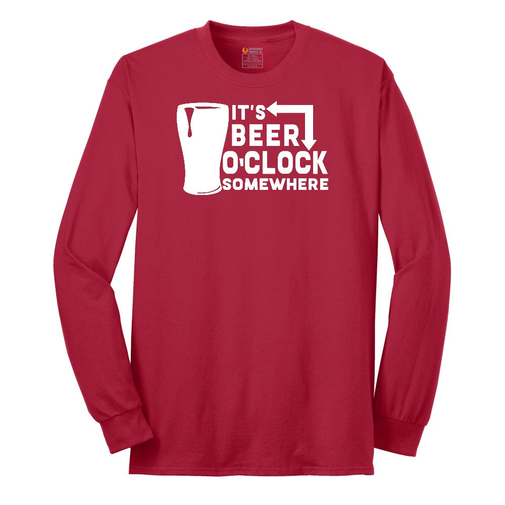 Its Beer OClock Somewhere Long Sleeve Tee - Red
