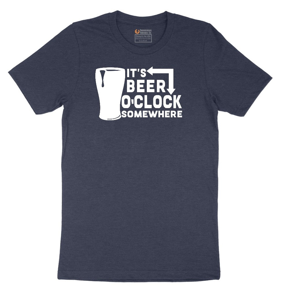 Its Beer OClock Somewhere Short Sleeve Tee - Heather Navy