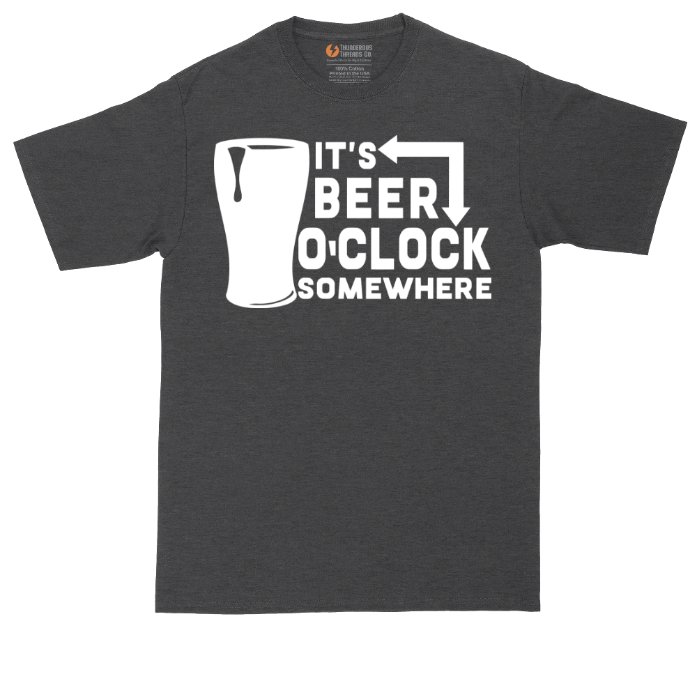 It's Beer O'Clock Somewhere tall t-shirt for men in Dark Heather Grey