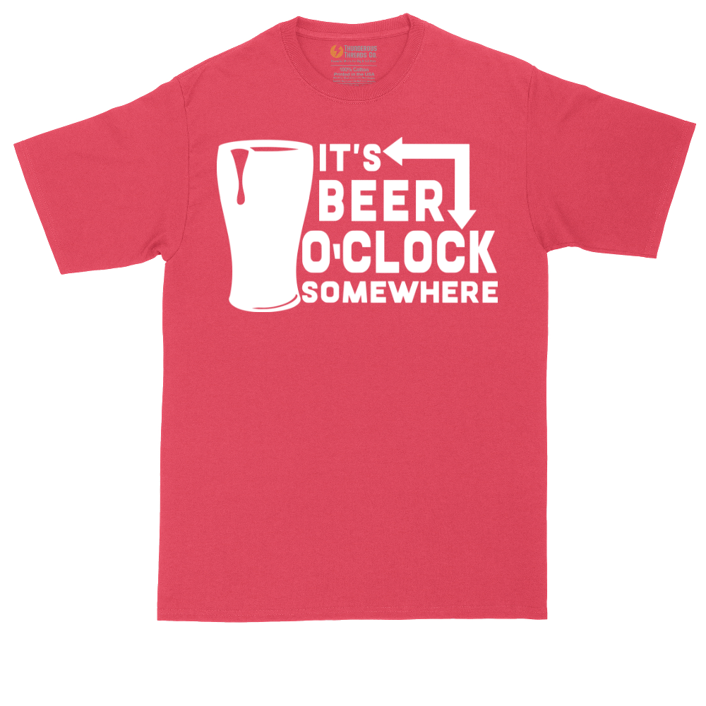 It's Beer O'Clock Somewhere tall t-shirt for men in Heather Red