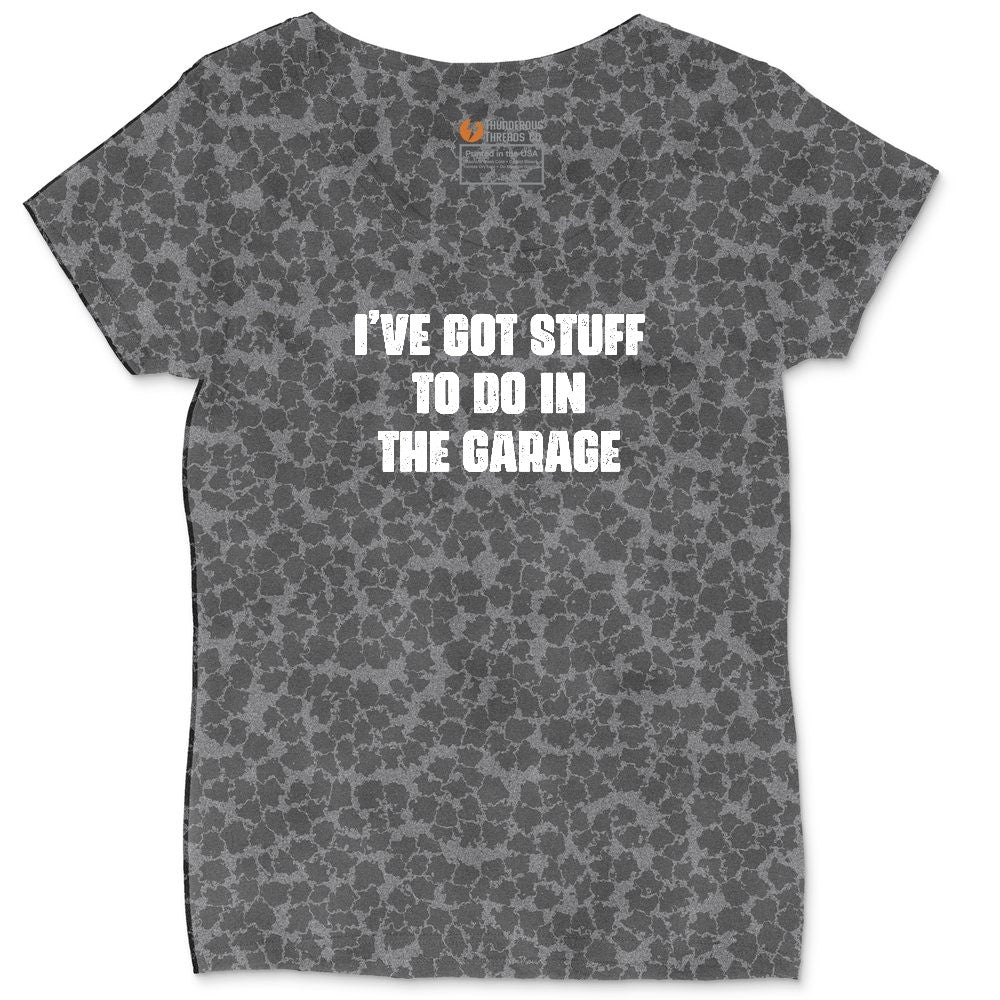 I've Got Stuff to Do in the Garage Ladies Curvy Tee - Black Leopard