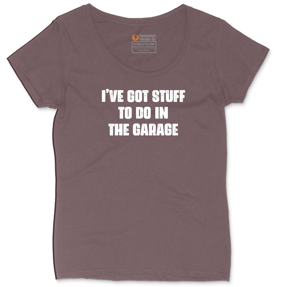 I've Got Stuff to Do in the Garage Ladies Curvy Tee - Sangria Blackout