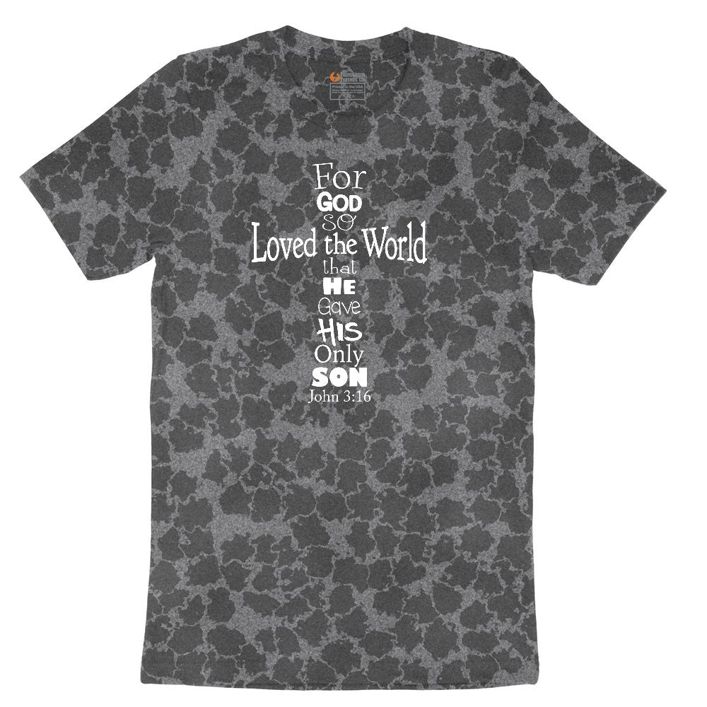 John 3 16 Cross Ladies Short Sleeve Tee - Black Leopard
