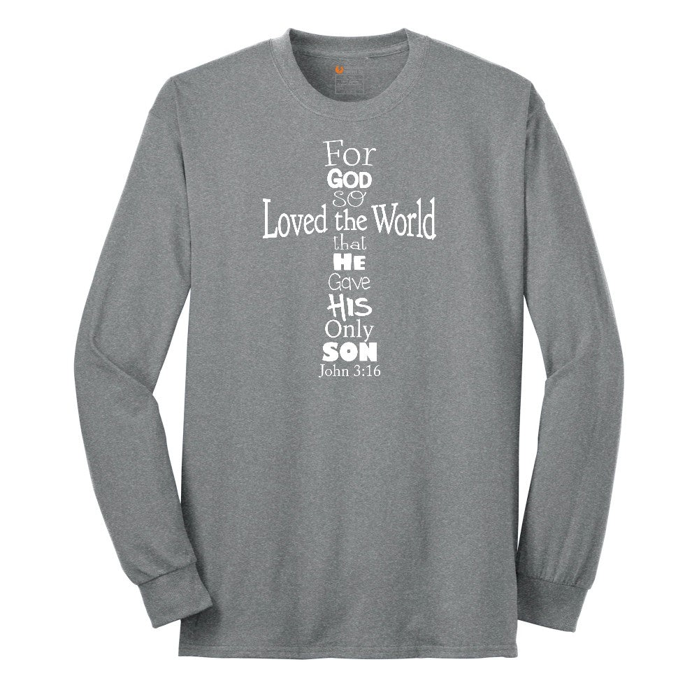 John 3 16 Cross Long Sleeve Tee - Athletic Grey