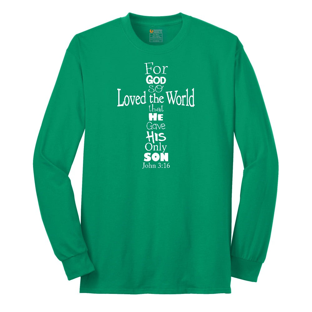 John 3 16 Cross Long Sleeve Tee - Kelly Green
