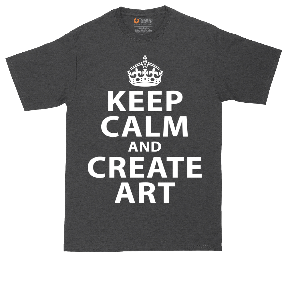 Keep Calm and Create Art tall t-shirt for men in Dark Heather Grey