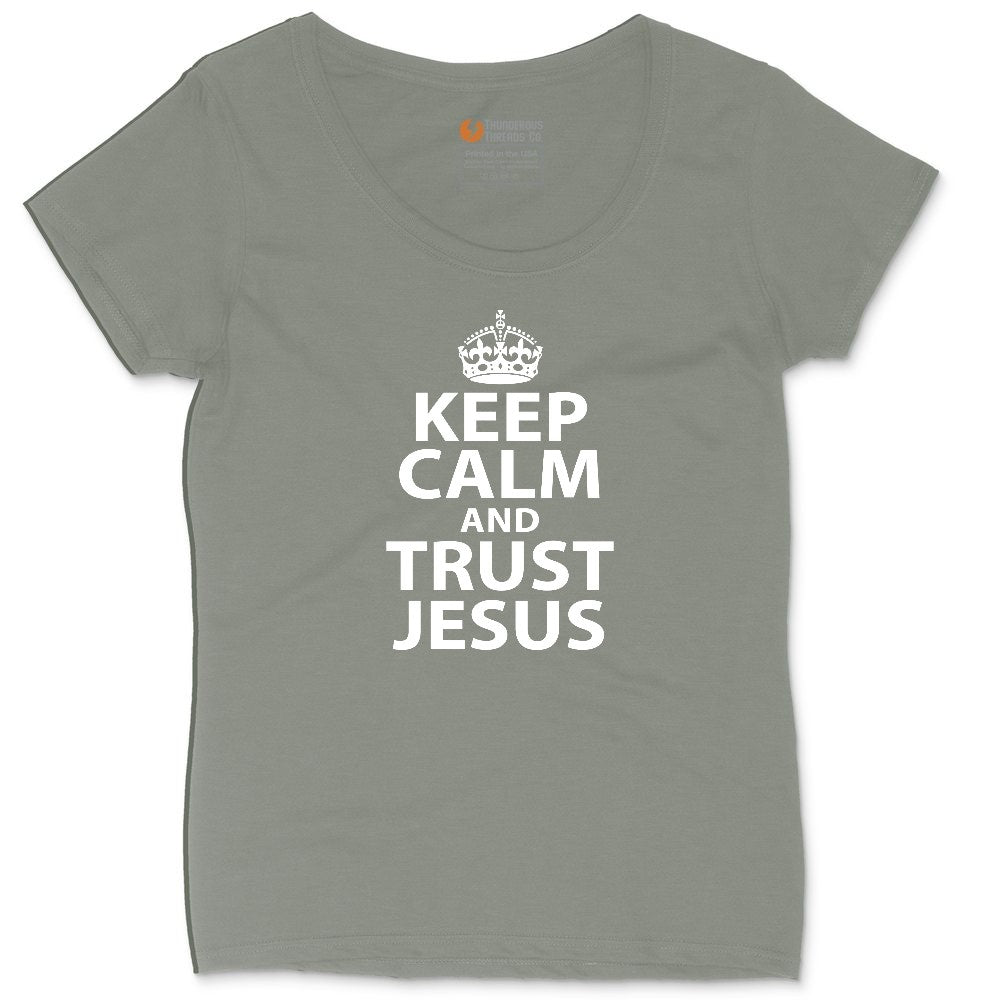 Keep Calm and Trust Jesus Ladies Curvy Tee - Bamboo Blackout