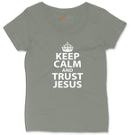 Keep Calm and Trust Jesus Ladies Curvy Tee - Bamboo Blackout